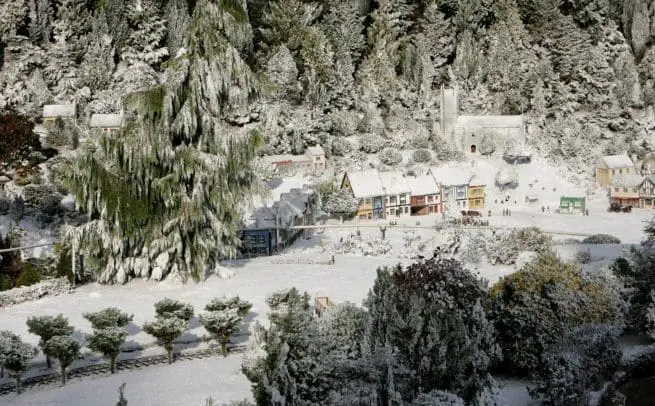 snowcel on miniature village