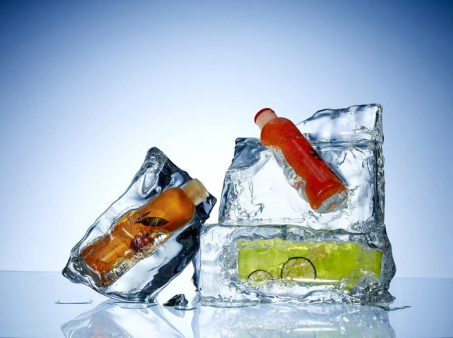 bottles in ice gel